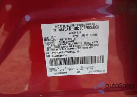 2011 Mazda Mazda6 I Sport из США, поврежденный, VIN 1YVHZ8BH7B5M20719